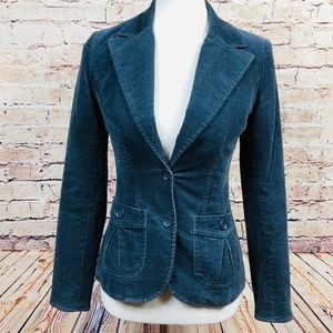 Corduroy Blazer Jacket Two Botton Pocket Blue Top